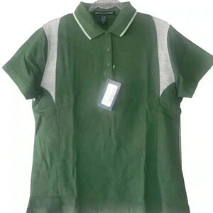 New! Devon & Jones Ladies Polo Forest Green/Grey Heather Large  NWT